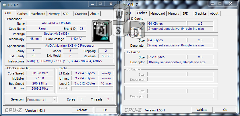 AMD Athlon 2 X3 440 CPU-Z