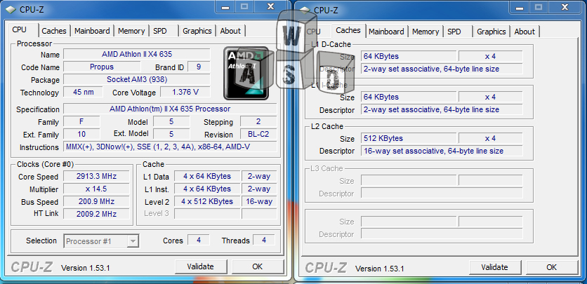 AMD Athlon 2 X4 635 CPU-Z