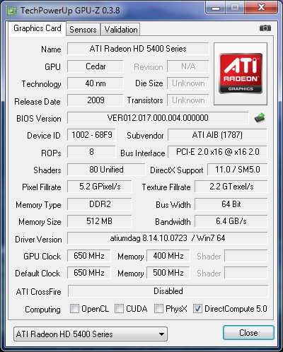 Powercolor Radeon HD5450 echipata cu memorie GDDR2