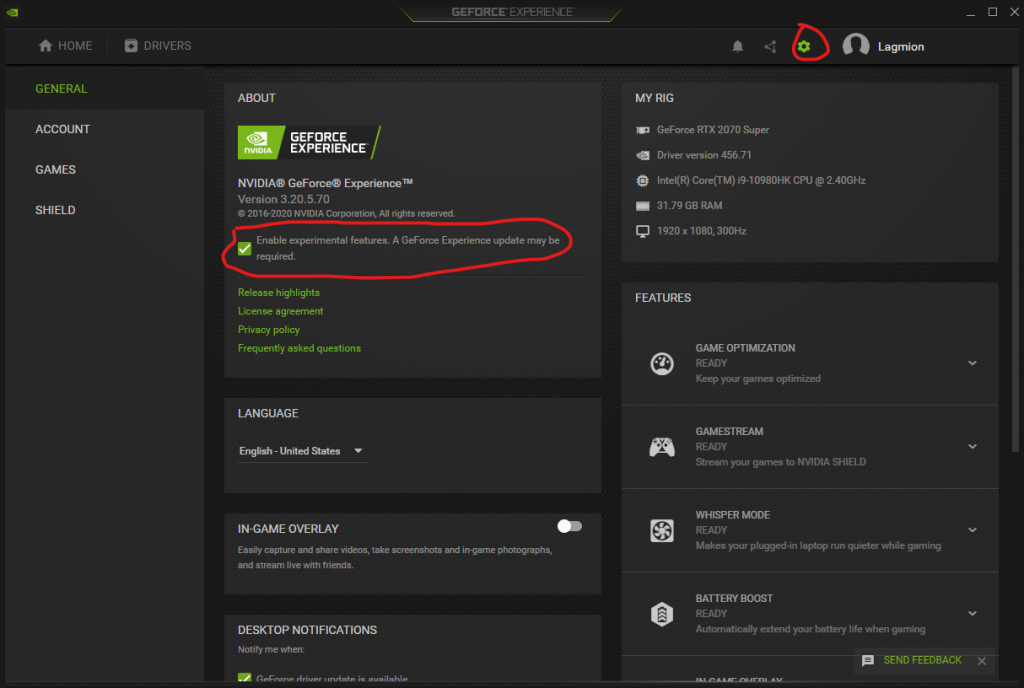 GeForce Experminental Features